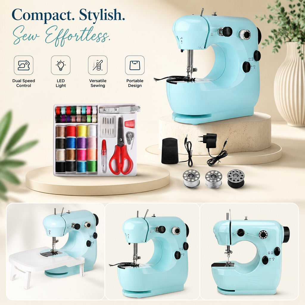 Nahtglanz compacte naaimachine — 2 snelheidsstanden, uitschuifbare tafel voor beginners