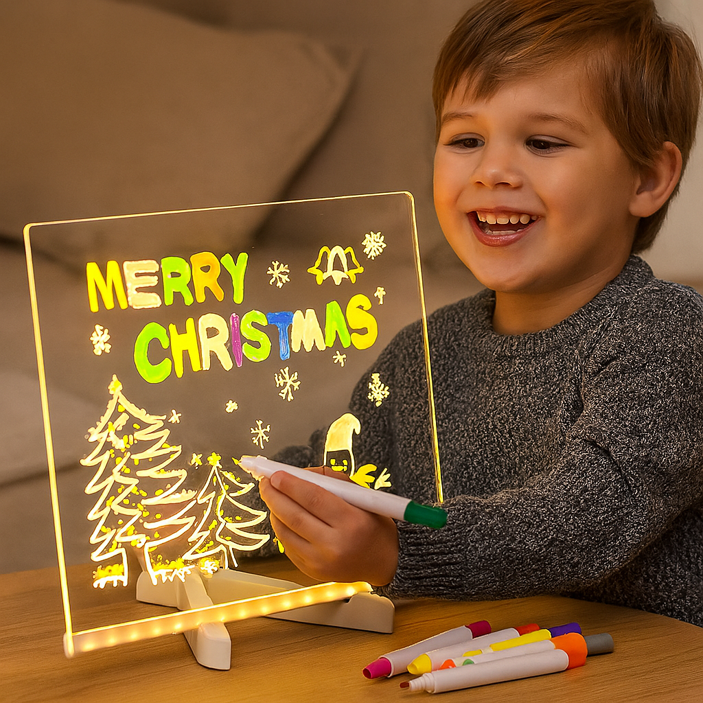 Kids LED Illuminated Drawing Board With Colorful Markers And Reusable Surface