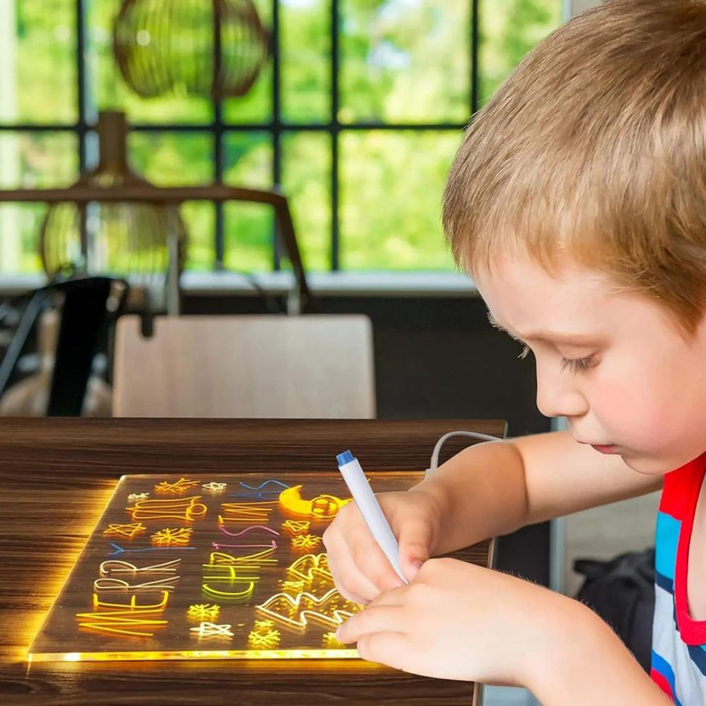 Kids LED Illuminated Drawing Board With Colorful Markers And Reusable Surface