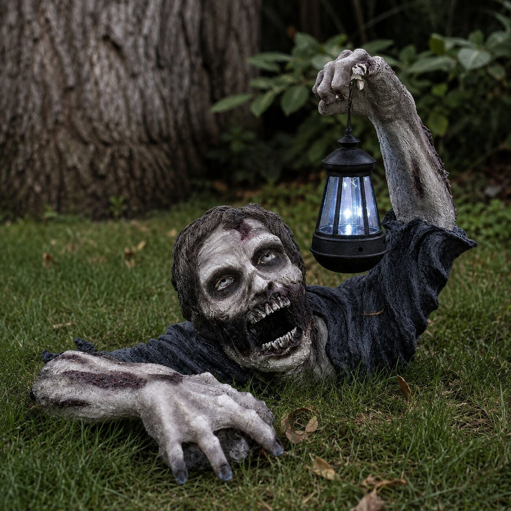 Decorațiune de Halloween cu zombi târâtor și felinar LED luminos