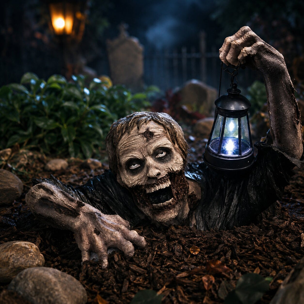 Decorațiune de Halloween cu zombi târâtor și felinar LED luminos