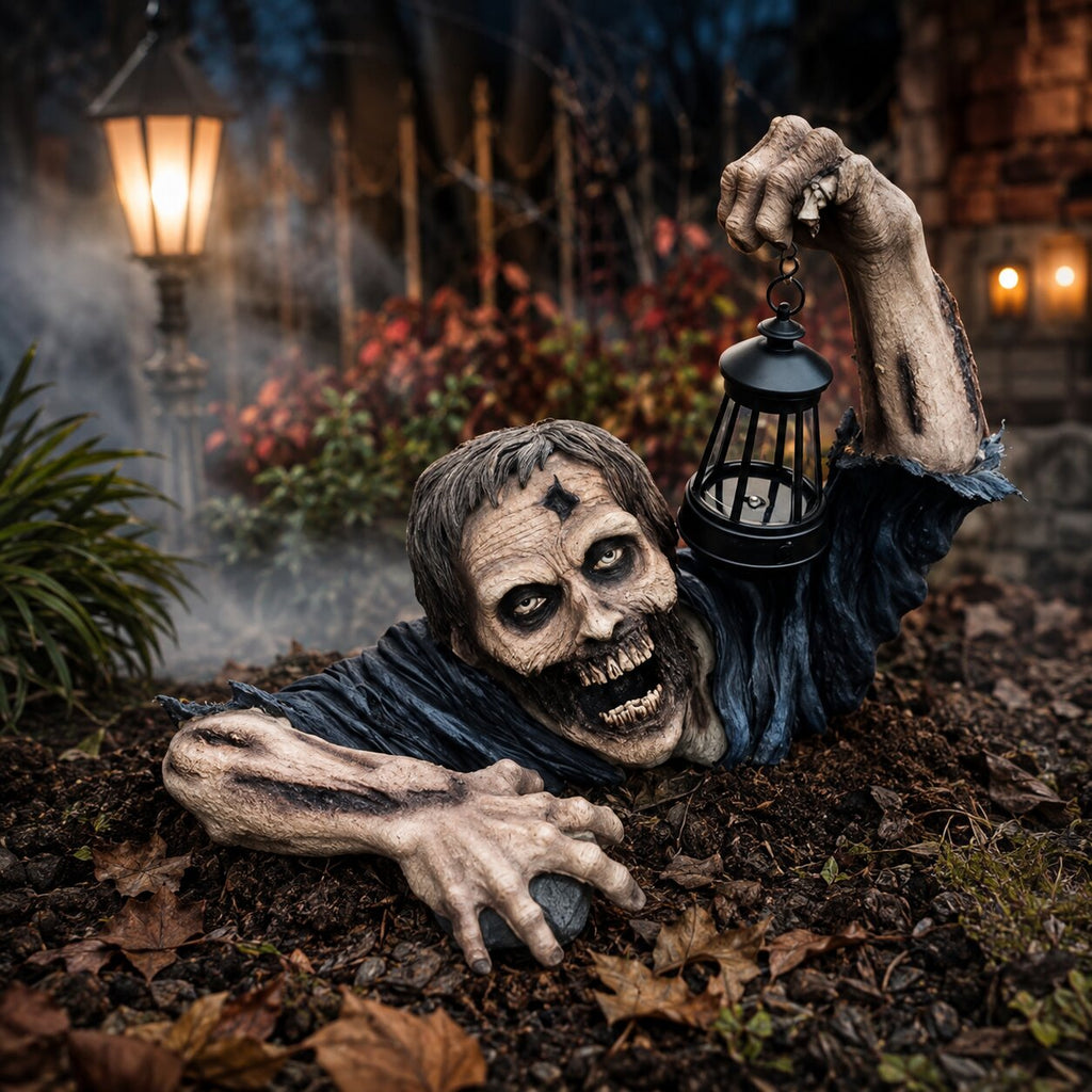 Decorațiune de Halloween cu zombi târâtor și felinar LED luminos