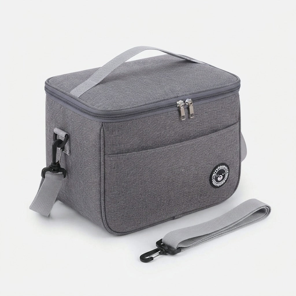 Sac à déjeuner isotherme — Poignée de transport, bandoulière amovible, compartiment principal à double fermeture éclair