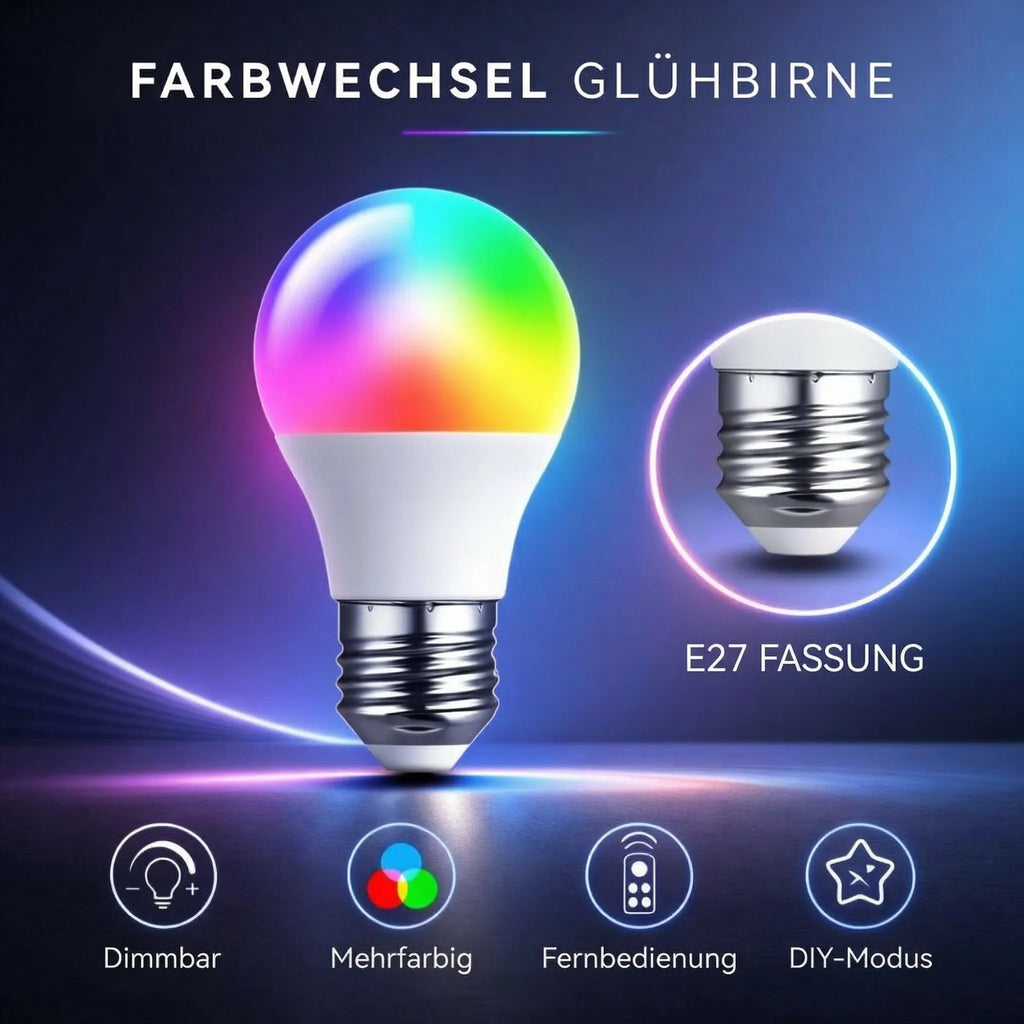 نيونيكس لمبة LED E27 RGB — ألوان وسطوع يمكن التحكم بهما عن بُعد