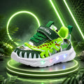 Dino Sparkle lysende LED-joggesko for barn — borrelåslukking, solid såle