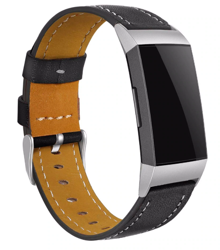 Řemínek hodinek Fitbit Charge 4 — hladká černá kožená náhrada