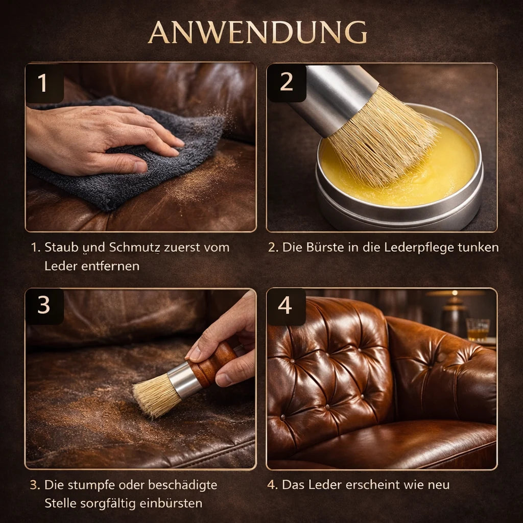 LederGlanz Leather Balm for Sofas, Car Seats, Shoes & Accessories — Shine and Crack Protection