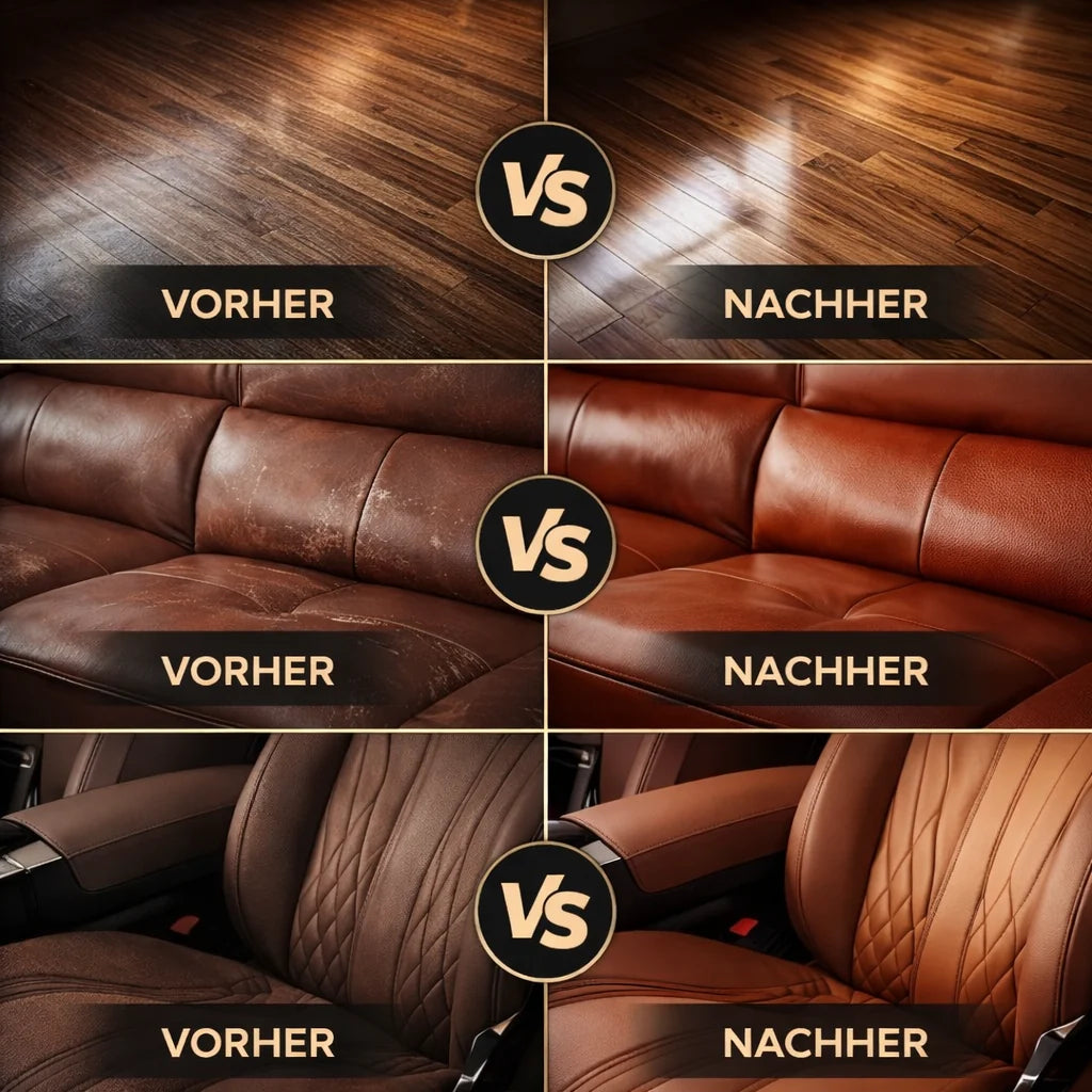 LederGlanz Leather Balm for Sofas, Car Seats, Shoes & Accessories — Shine and Crack Protection