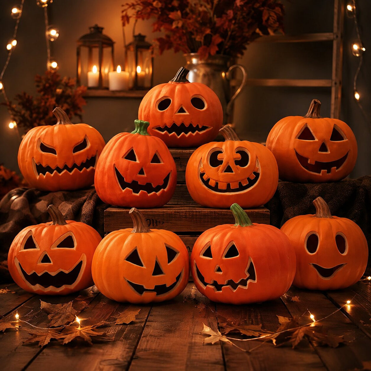 Glødende Halloween-gresskardekorasjon — 10 skumle Jack-o’-lantern-ansiktsdesign