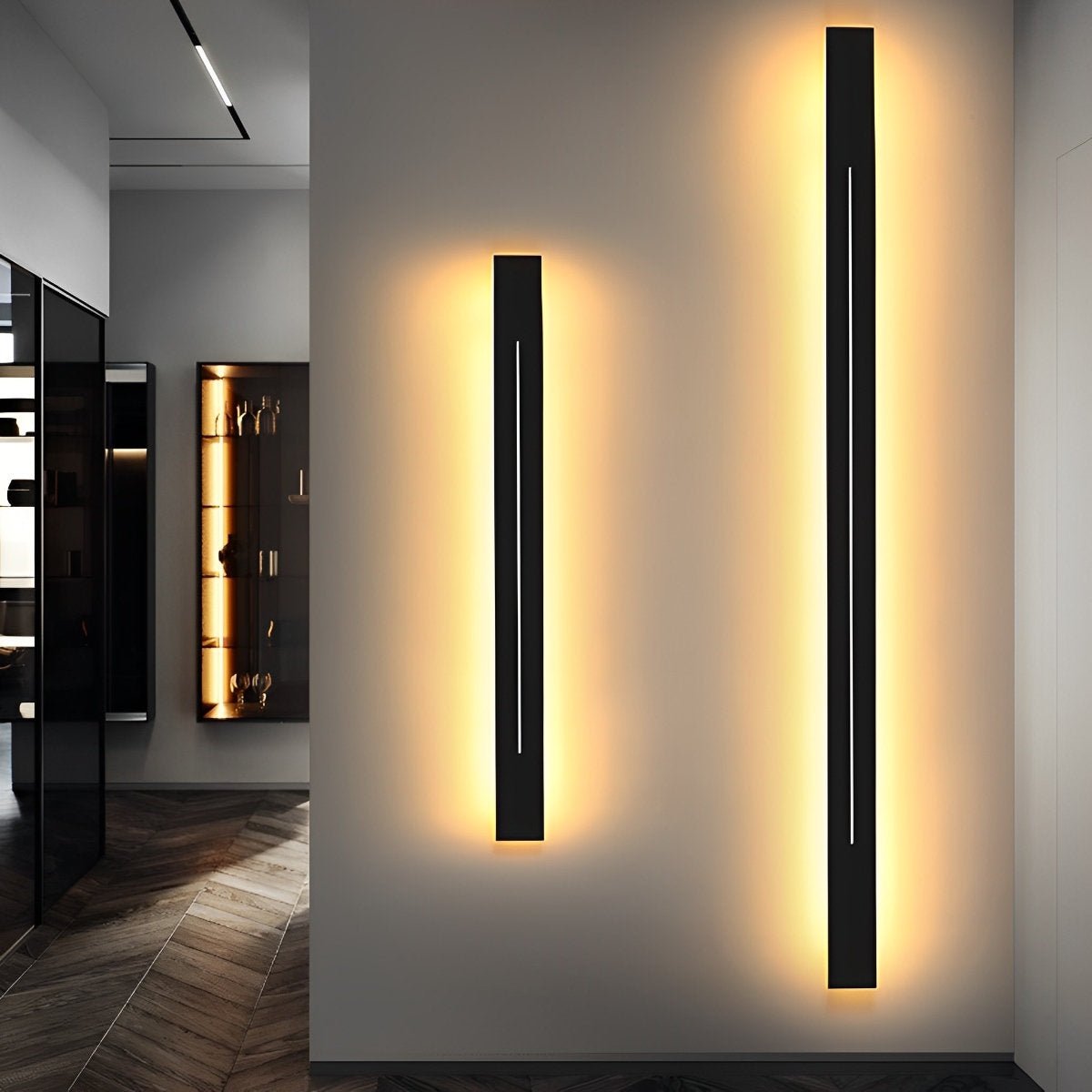 Lineární LED pásková nástěnná lampa z černého železa s akrylovým panelem pro obývací pokoj a ložnici