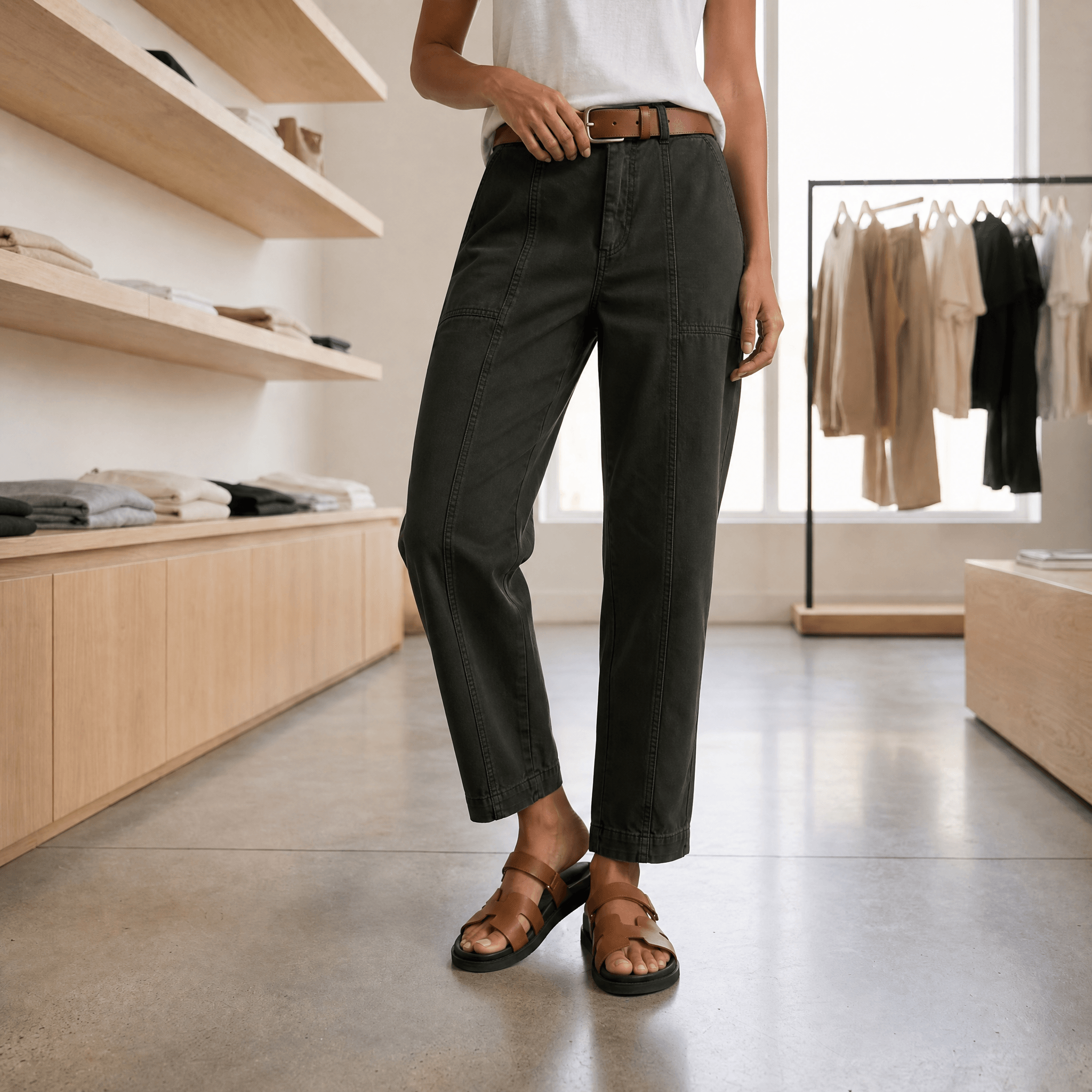 High Waist Tapered Trousers With Folded Ankle Cuffs For Everyday Wear