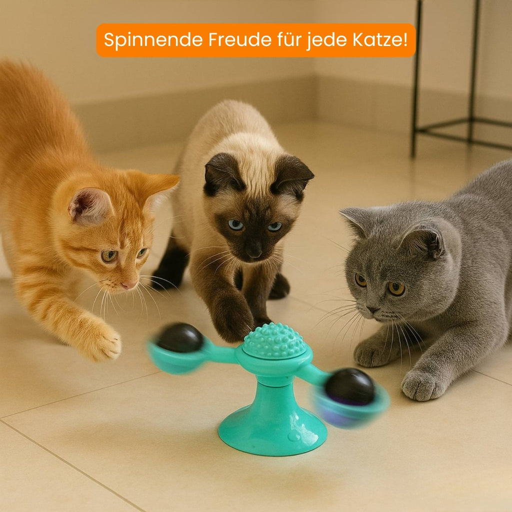 MiauwSpiel interaktív, forgó macskajáték — LED-fénnyel és beépített macskamenta-tartóval