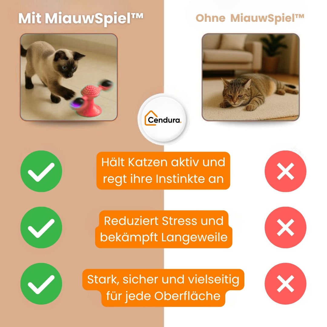 MiauwSpiel interaktív, forgó macskajáték — LED-fénnyel és beépített macskamenta-tartóval