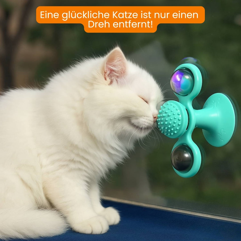 MiauwSpiel interaktív, forgó macskajáték — LED-fénnyel és beépített macskamenta-tartóval