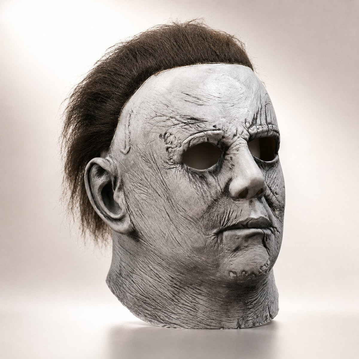 Máscara de Halloween de rostro completo de Michael Myers — cara blanca, cabello castaño, accesorio de disfraz de cosplay de terror