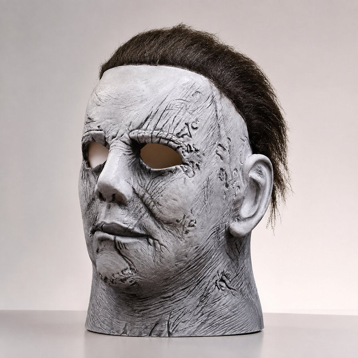 Máscara de Halloween de rostro completo de Michael Myers — cara blanca, cabello castaño, accesorio de disfraz de cosplay de terror