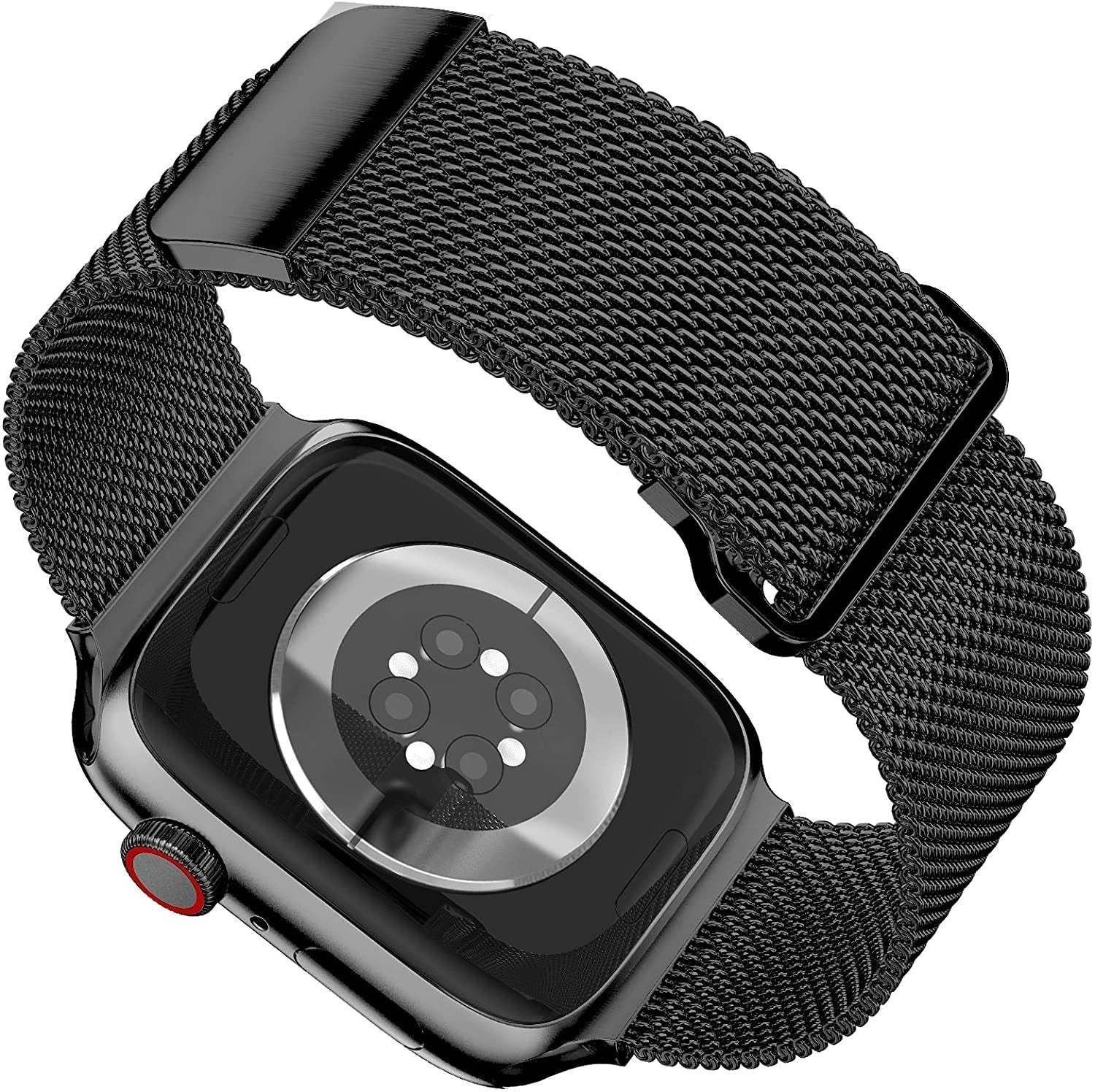 Apple-Watch-Milanese-Armband – Detailansicht der schwarzen Schließe