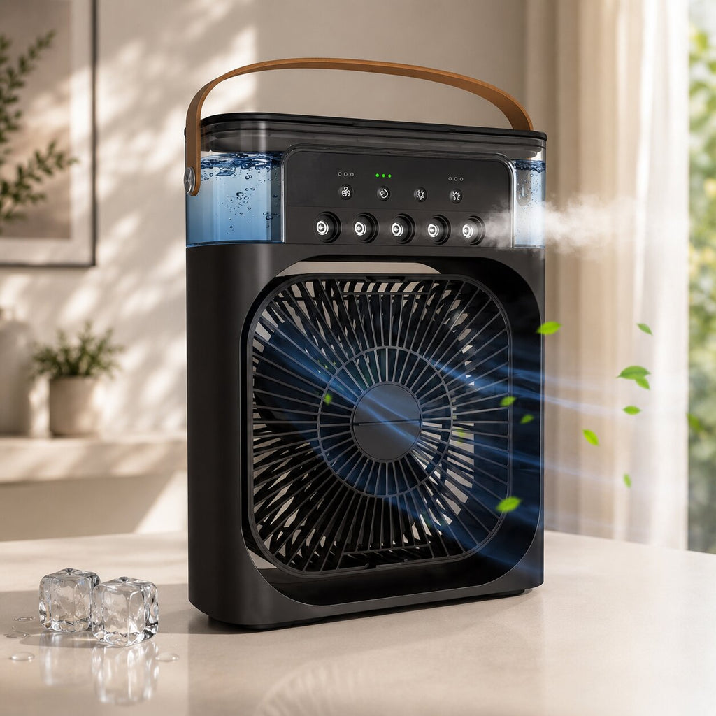 Brisenquell 便携式 USB 冷风机 — 600 ml 水箱，可调风力和喷雾档位