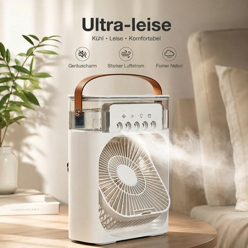 Brisenquell 便携式 USB 冷风机 — 600 ml 水箱，可调风力和喷雾档位