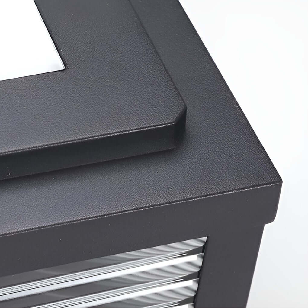 Square Outdoor Pedestal Light With Ribbed Glass And Aluminum Housing