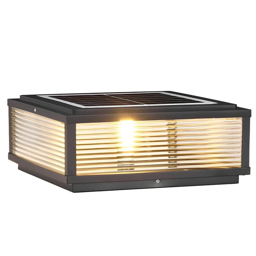 Square Outdoor Pedestal Light With Ribbed Glass And Aluminum Housing