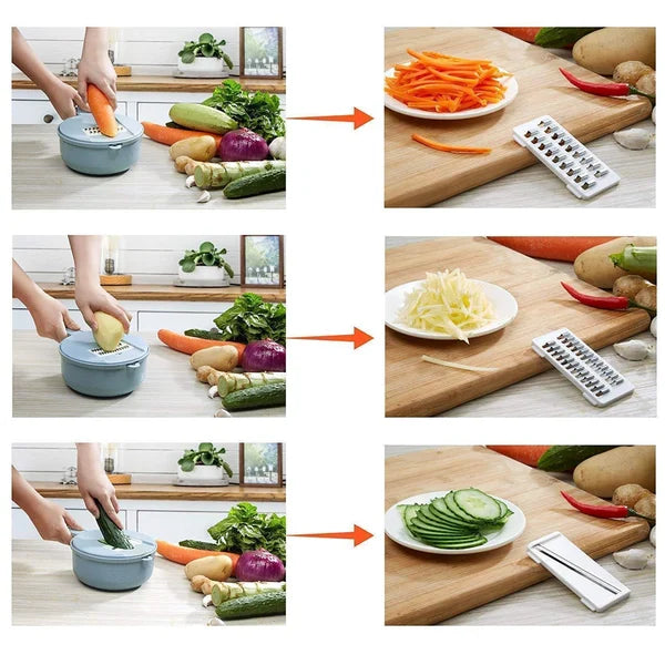 Tranche-légumes 12-en-1 MultiSchnitt — Outil multifonction pour trancher, râper et hacher
