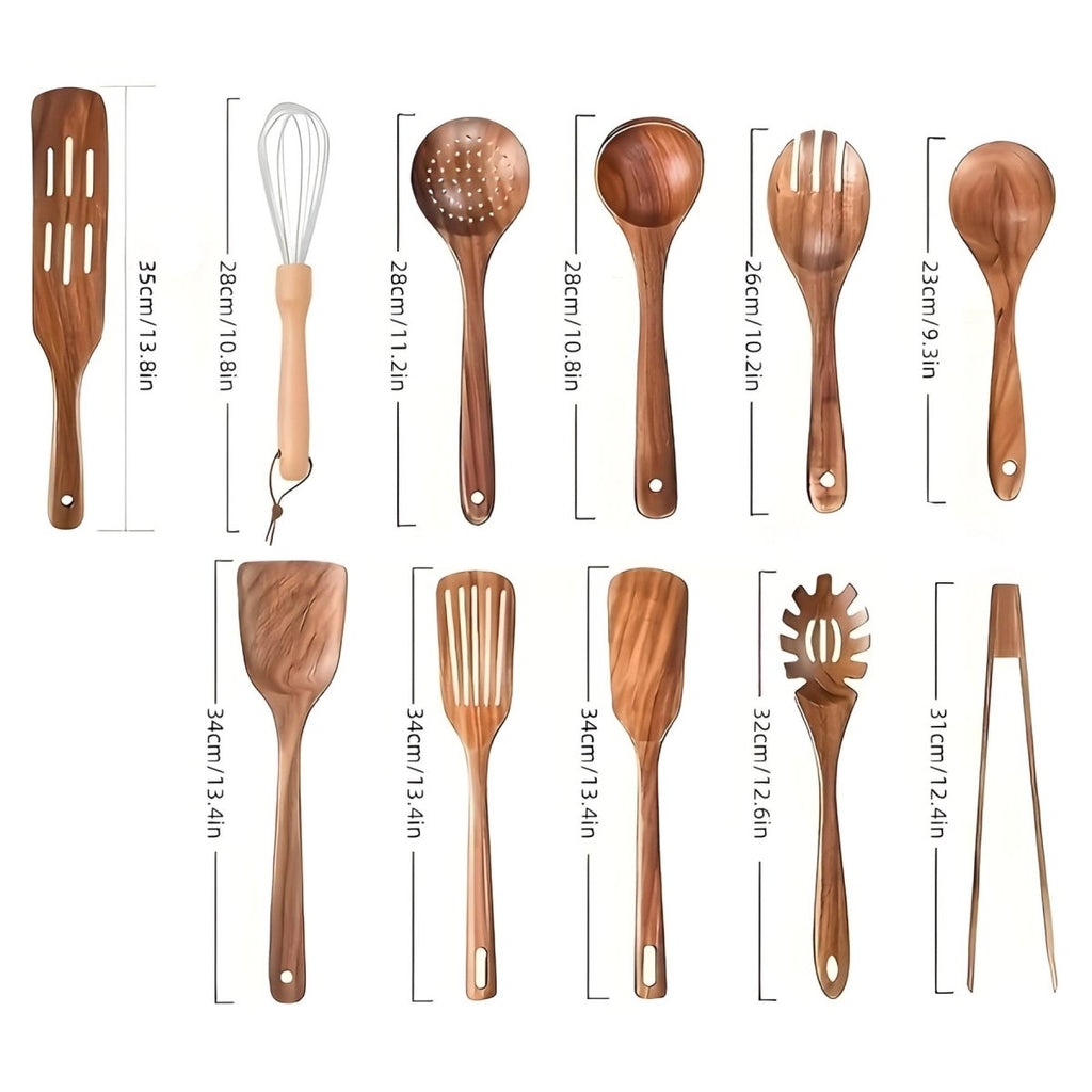 11-Piece Heat-Resistant Wooden Kitchen Utensil Set | Ka-mostore