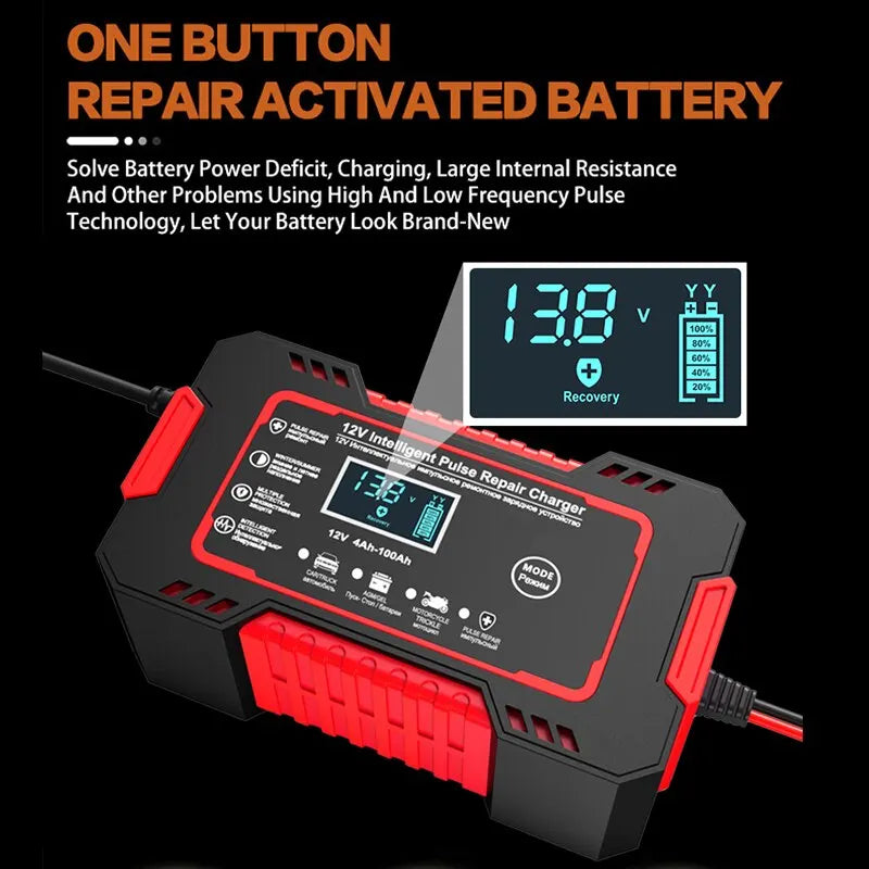 12V 6A Smart Car Battery Charger | Pulse Repair, LCD Screen & Fast Charging for AGM, Gel & Lead-Acid Batteries | Ka-mostore