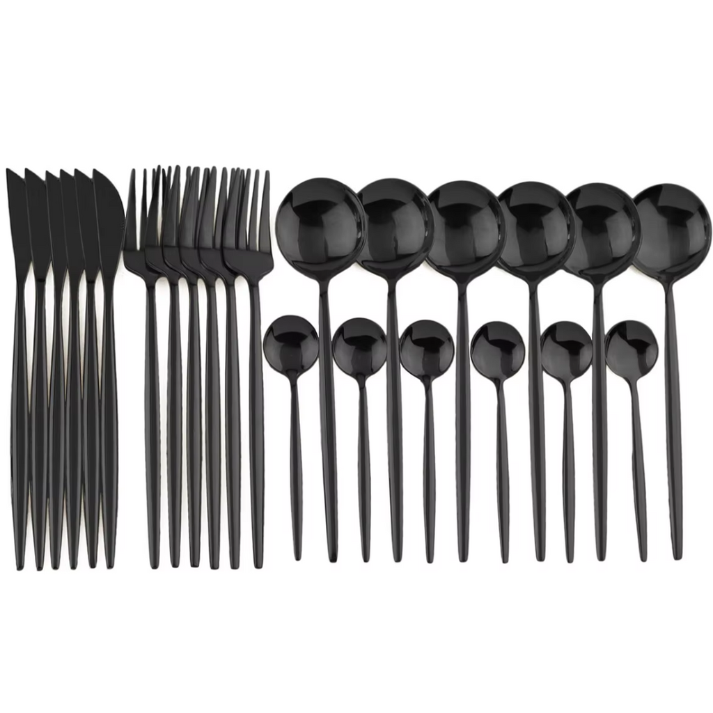 24-Piece Cutlery Set | Stainless Steel | Black Design | Ka-mostore