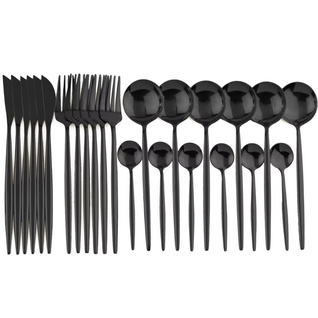 24-Piece Cutlery Set | Stainless Steel | Black Design | Ka-mostore
