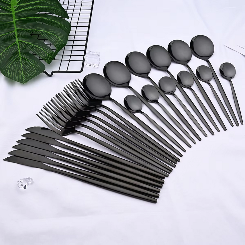 24-Piece Cutlery Set | Stainless Steel | Black Design | Ka-mostore