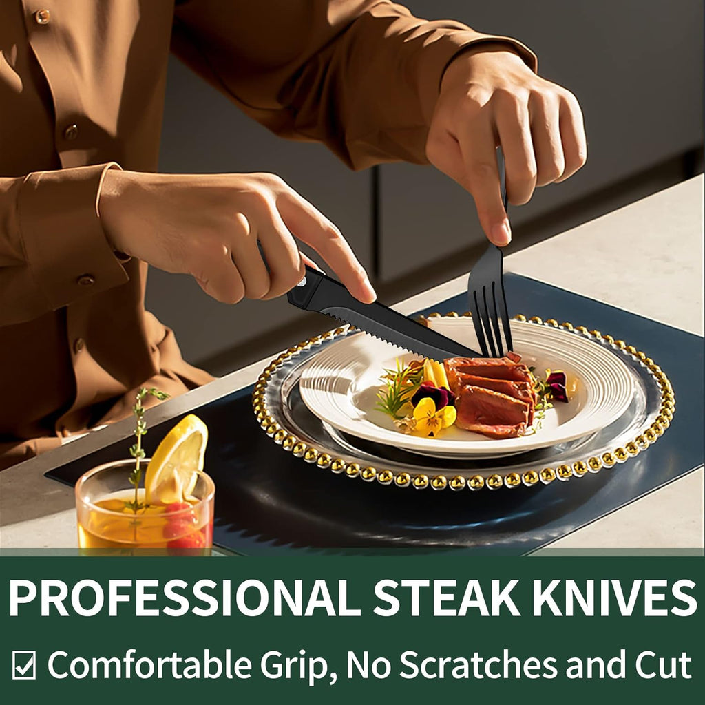 24-Piece Cutlery Set | Stainless Steel | Black Design | Ka-mostore