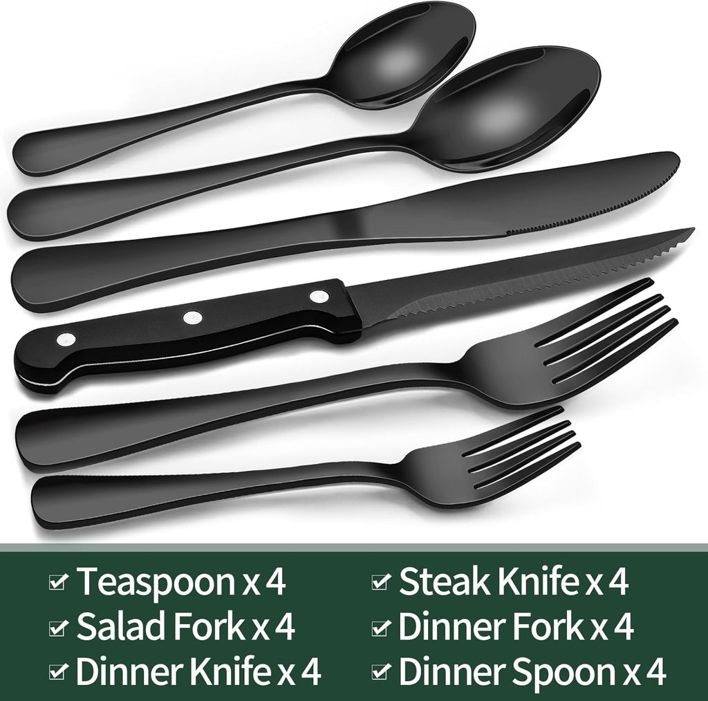 24-Piece Cutlery Set | Stainless Steel | Black Design | Ka-mostore