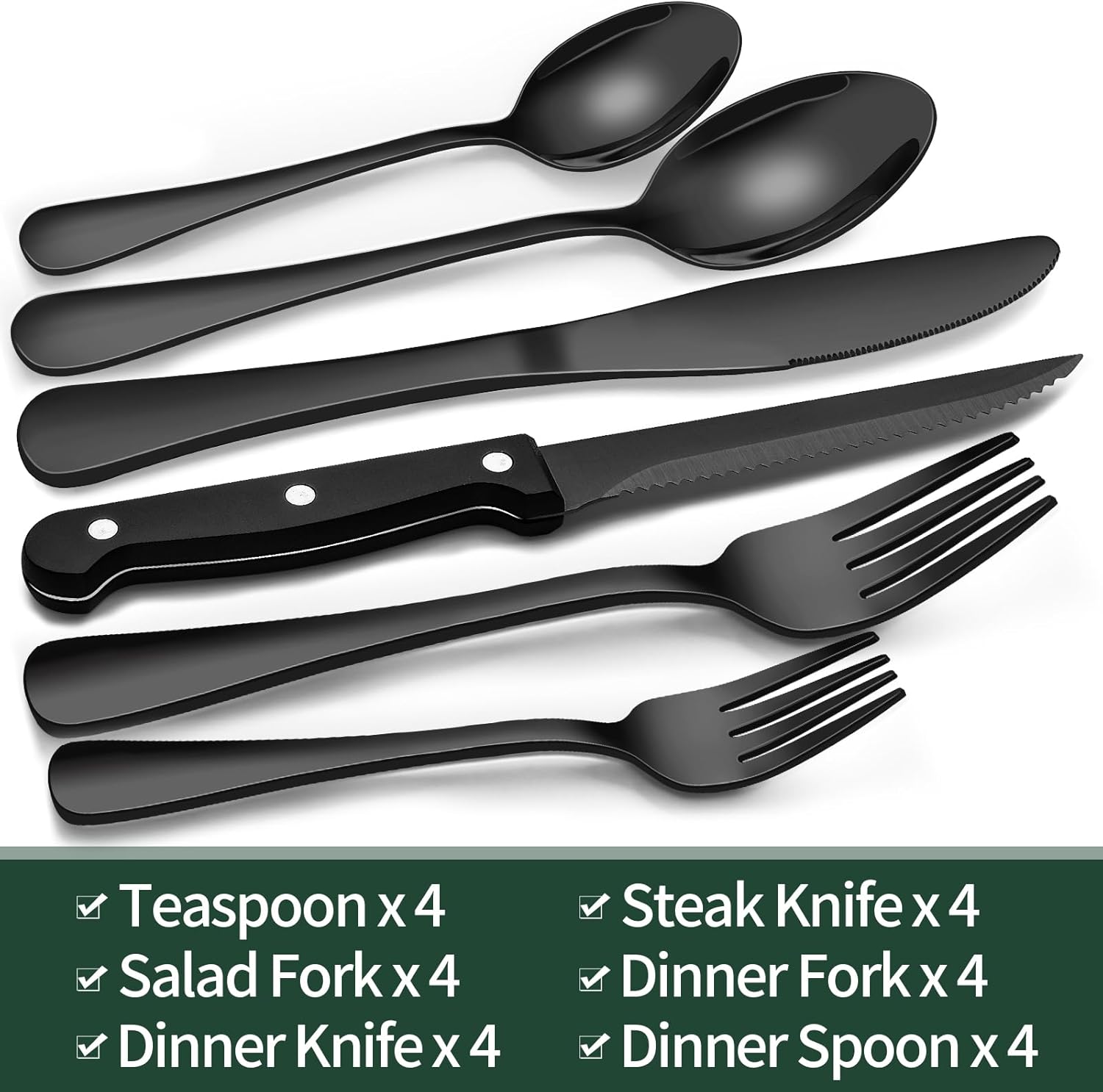 24-Piece Cutlery Set | Stainless Steel | Black Design | Ka-mostore