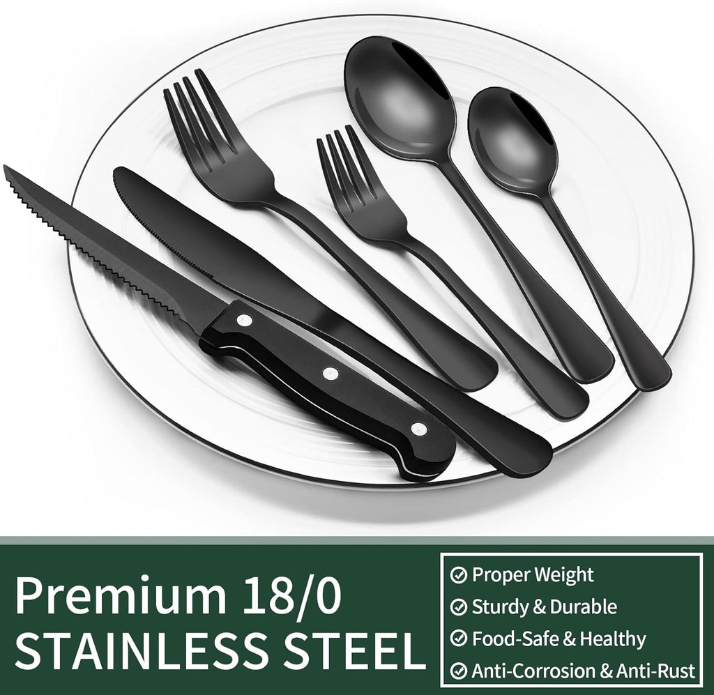 24-Piece Cutlery Set | Stainless Steel | Black Design | Ka-mostore