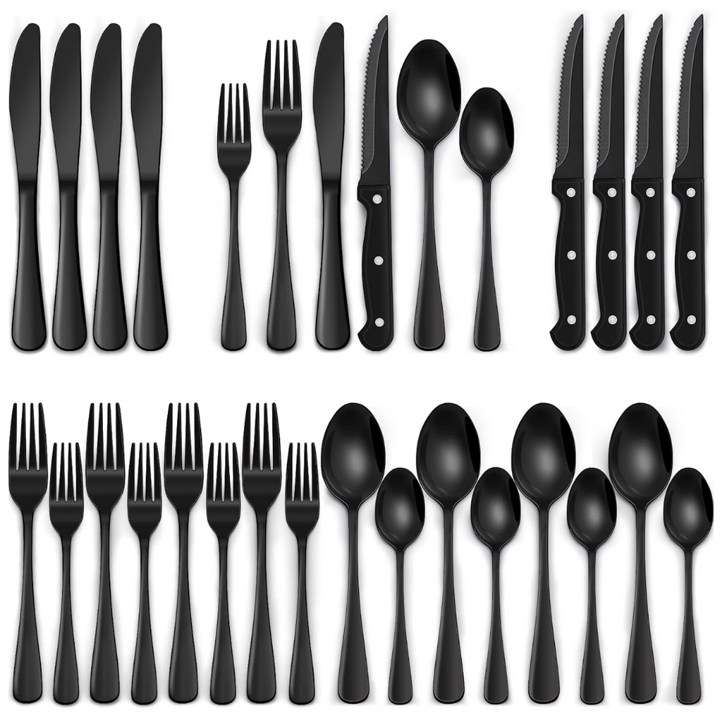 24-Piece Cutlery Set | Stainless Steel | Black Design | Ka-mostore