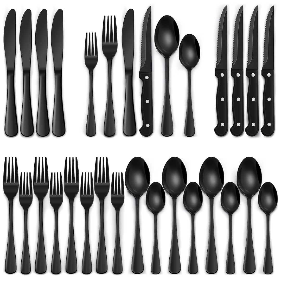 24-Piece Cutlery Set | Stainless Steel | Black Design | Ka-mostore