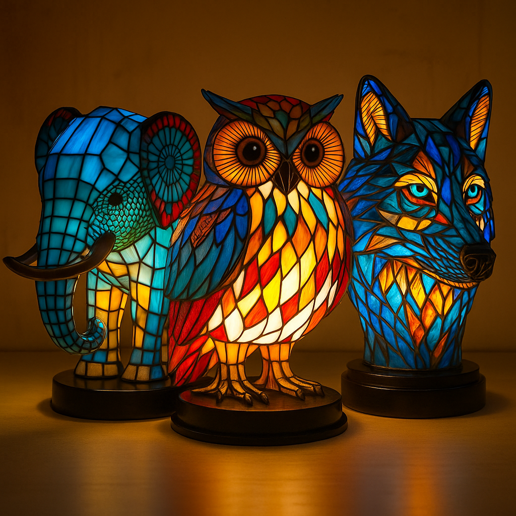 Umělecká lampa s hlavou zvířete, vzhled vitráže | Ka-mostore