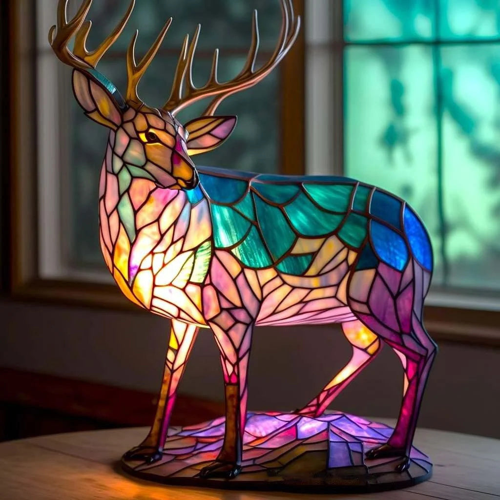 Umělecká lampa s hlavou zvířete, vzhled vitráže | Ka-mostore