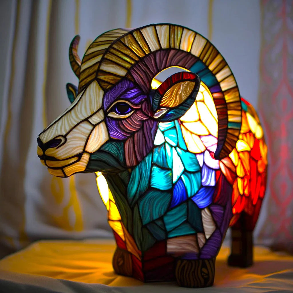 Umělecká lampa s hlavou zvířete, vzhled vitráže | Ka-mostore