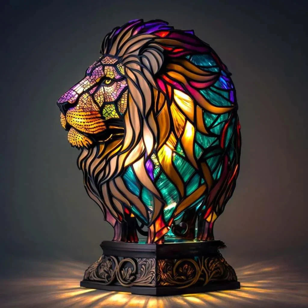 Umělecká lampa s hlavou zvířete, vzhled vitráže | Ka-mostore