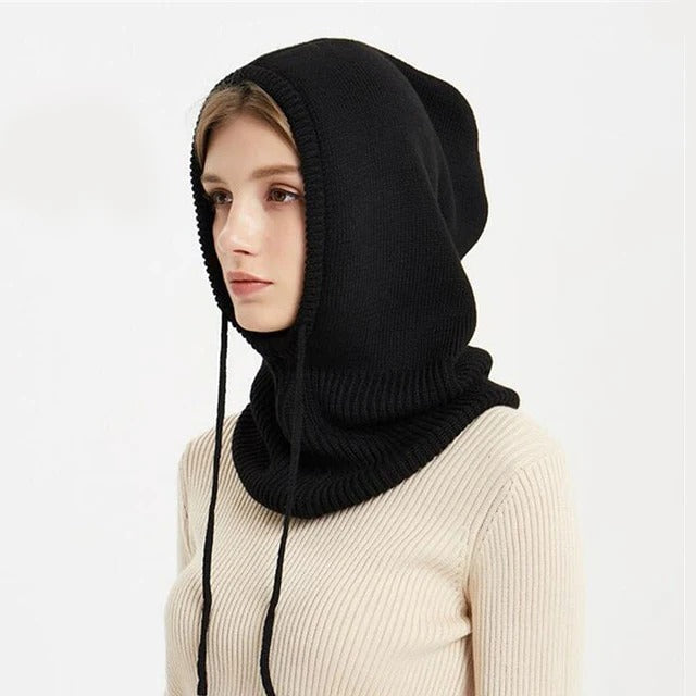 Kashmirstrikket vinterhue med hætte – varm og elegant | Ka-mostore