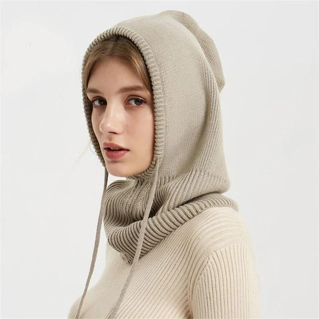 Kashmirstrikket vinterhue med hætte – varm og elegant | Ka-mostore