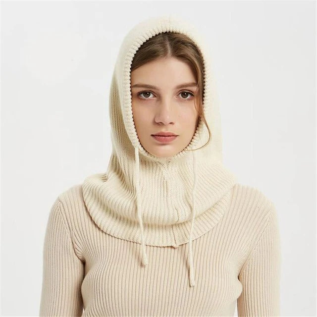 Kashmirstrikket vinterhue med hætte – varm og elegant | Ka-mostore
