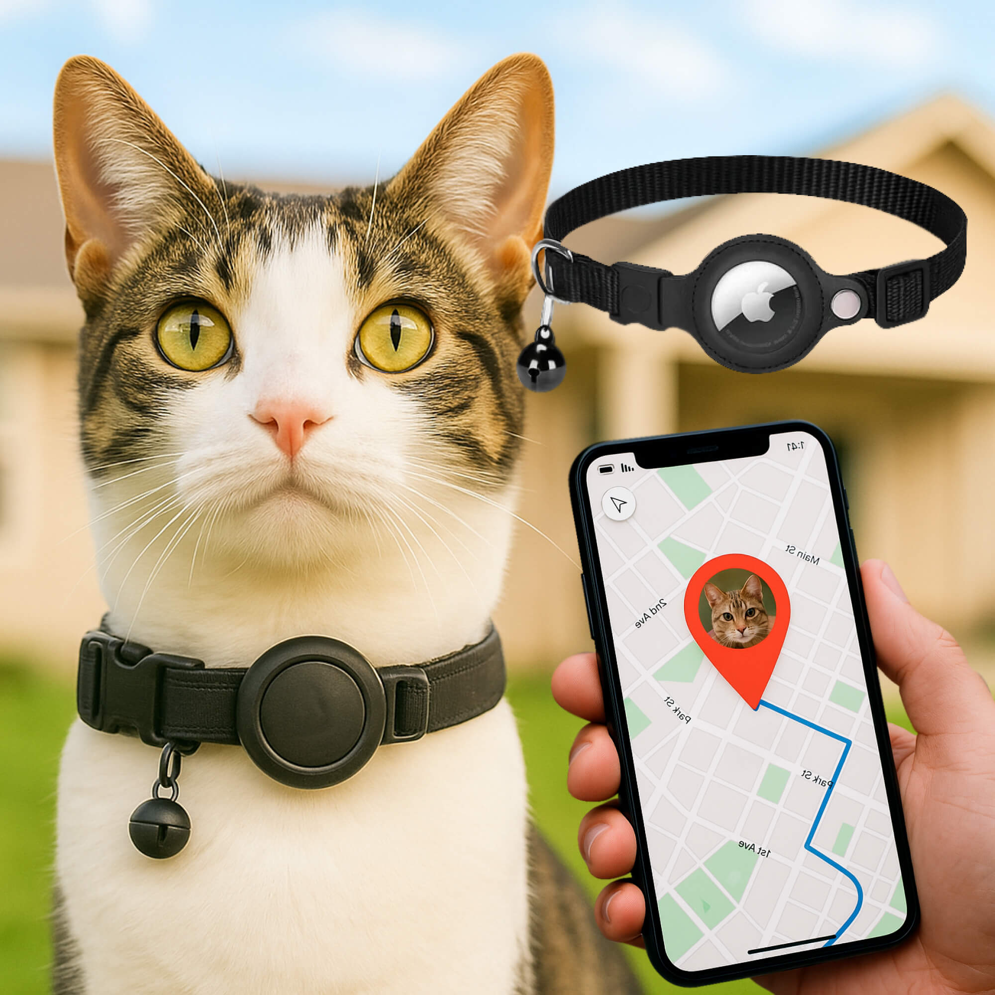 Cat GPS Tracking Collar | Quick Release Lock, Reflective Design & Durable for Outdoor Safety Adventures | Ka-mostore
