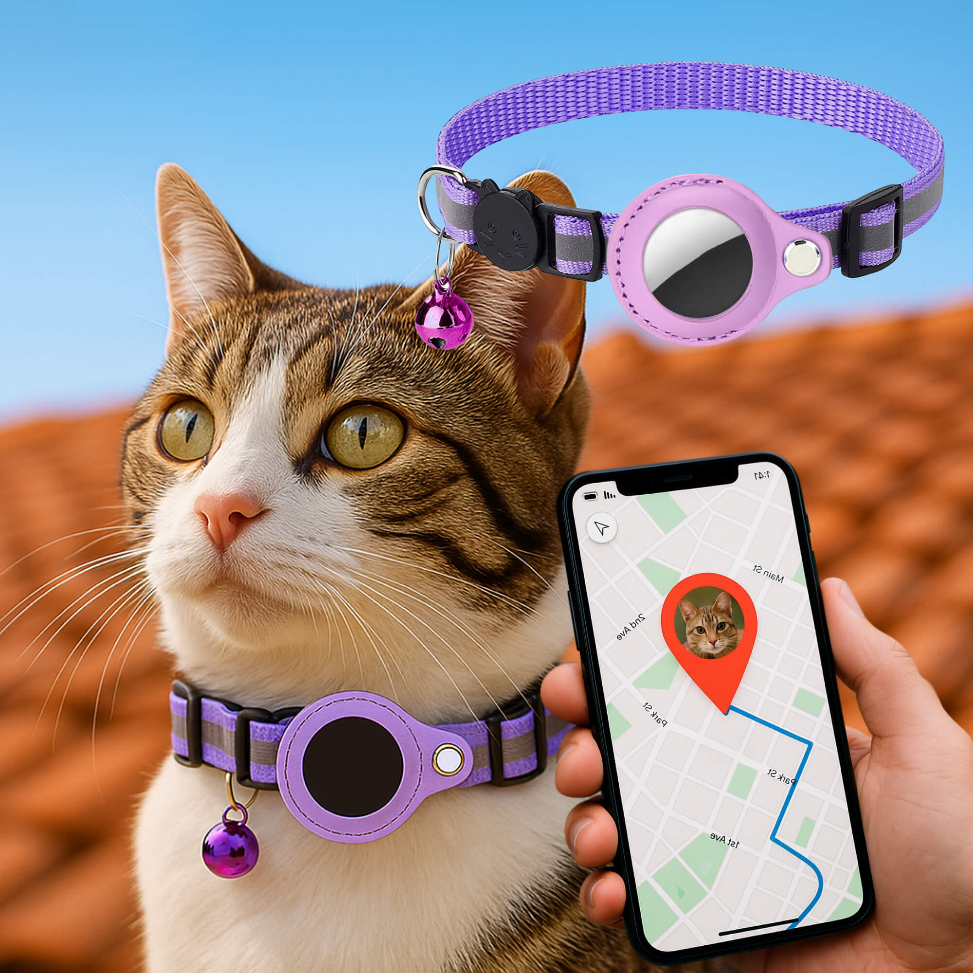 Cat GPS Tracking Collar | Quick Release Lock, Reflective Design & Durable for Outdoor Safety Adventures | Ka-mostore