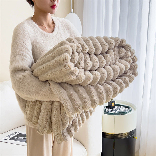 Soft Ribbed Plush Throw Blanket | Ka-mostore