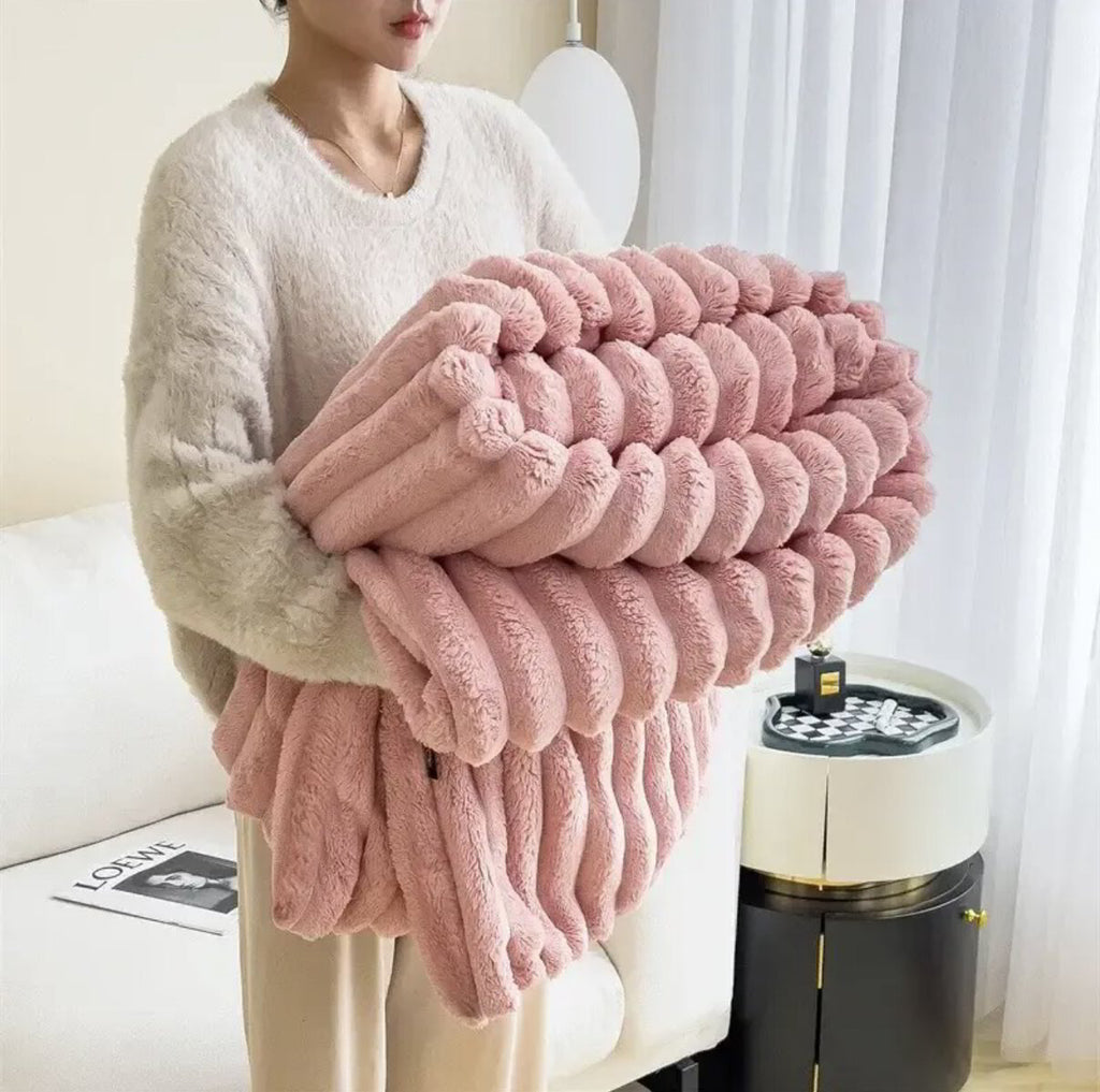 Soft Ribbed Plush Throw Blanket | Ka-mostore