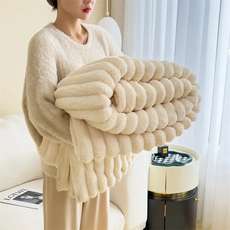 Soft Ribbed Plush Throw Blanket | Ka-mostore