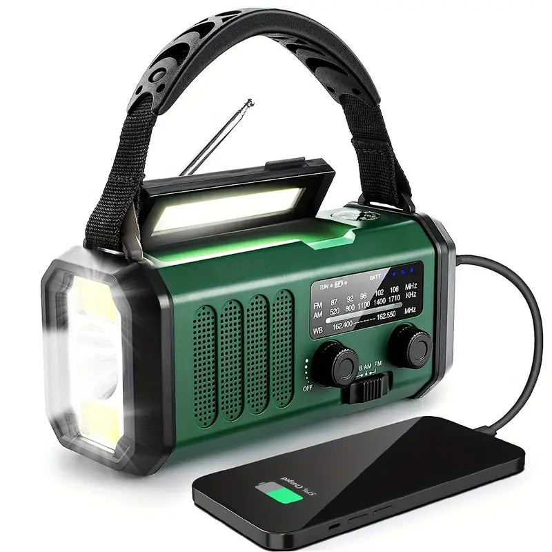 Multifunkční meteorologické rádio s kličkou, solárním a USB nabíjením | Ka-mostore